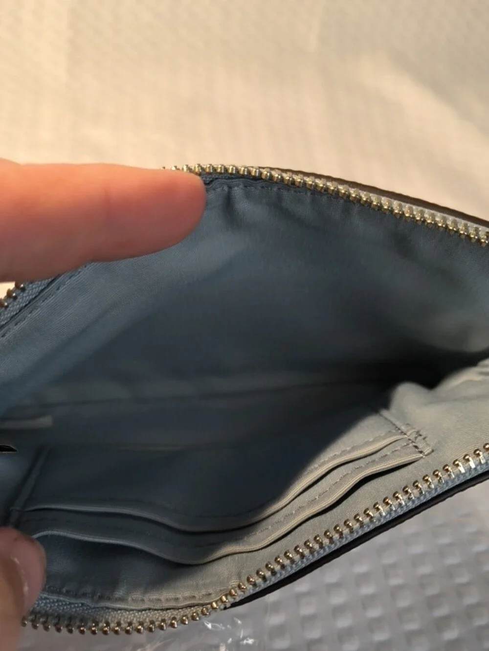 Coach Granite Gray Saffiano Leather Corner L Wristlet
